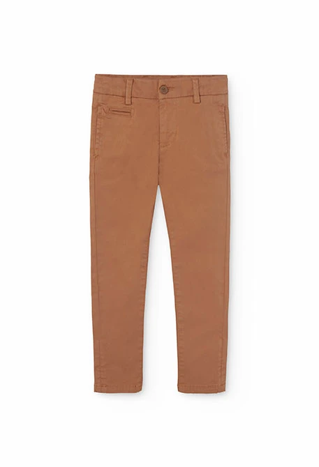 Satin trousers for boy in brown