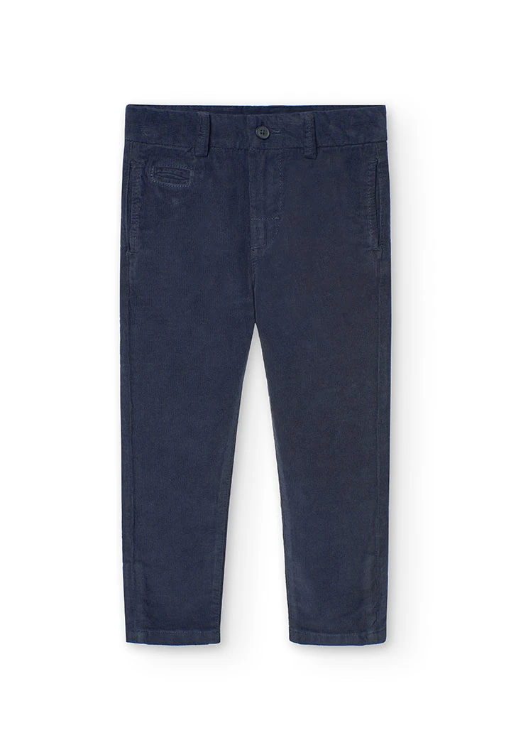 Micro-corduroy trousers for boys in navy blue