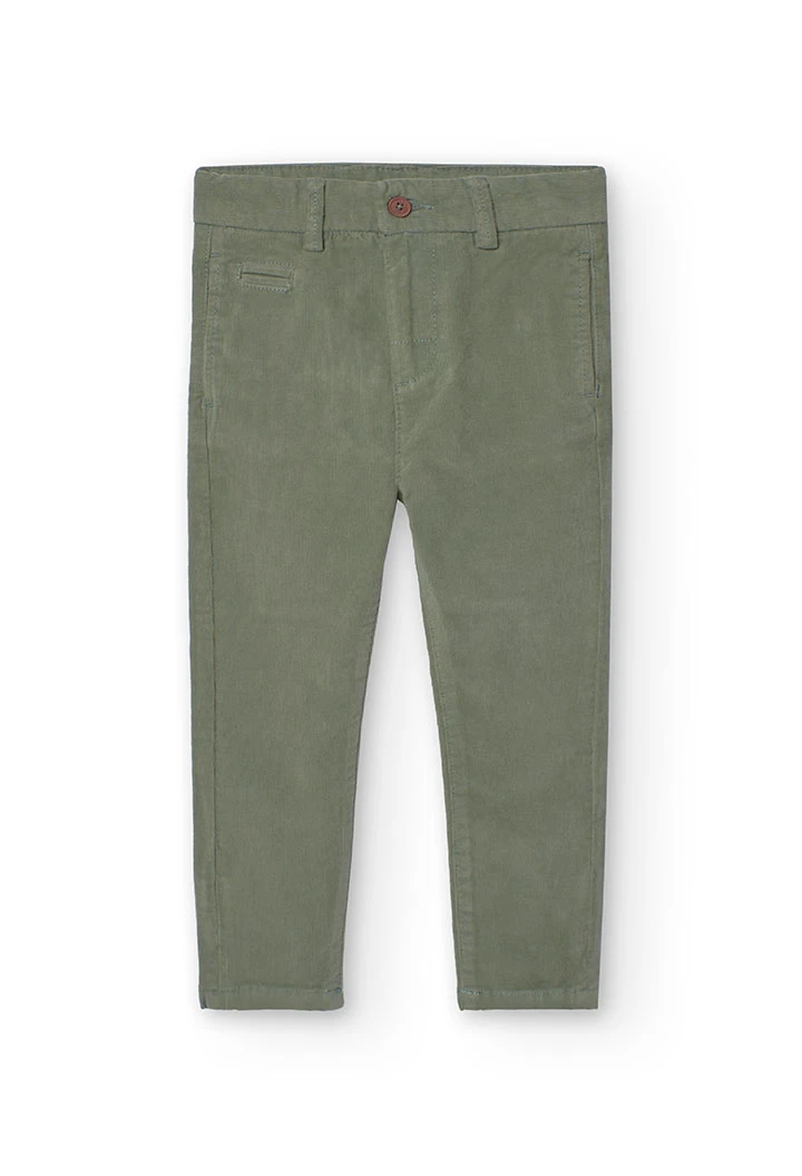 Green micro-corduroy trousers for boys