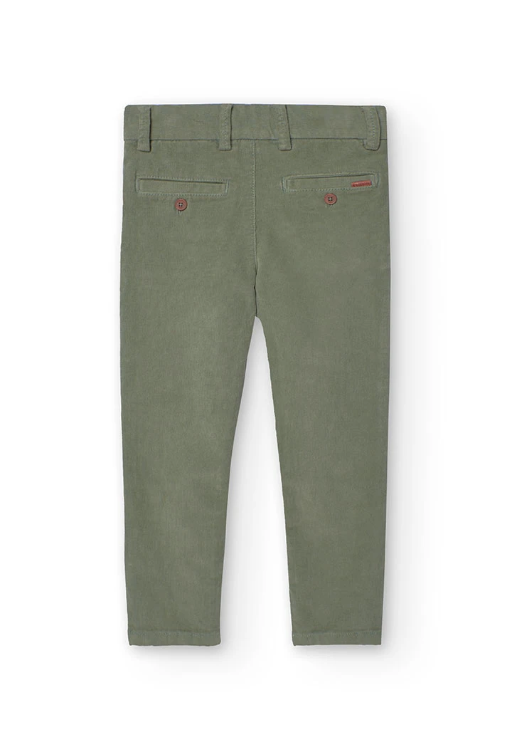 Green micro-corduroy trousers for boys