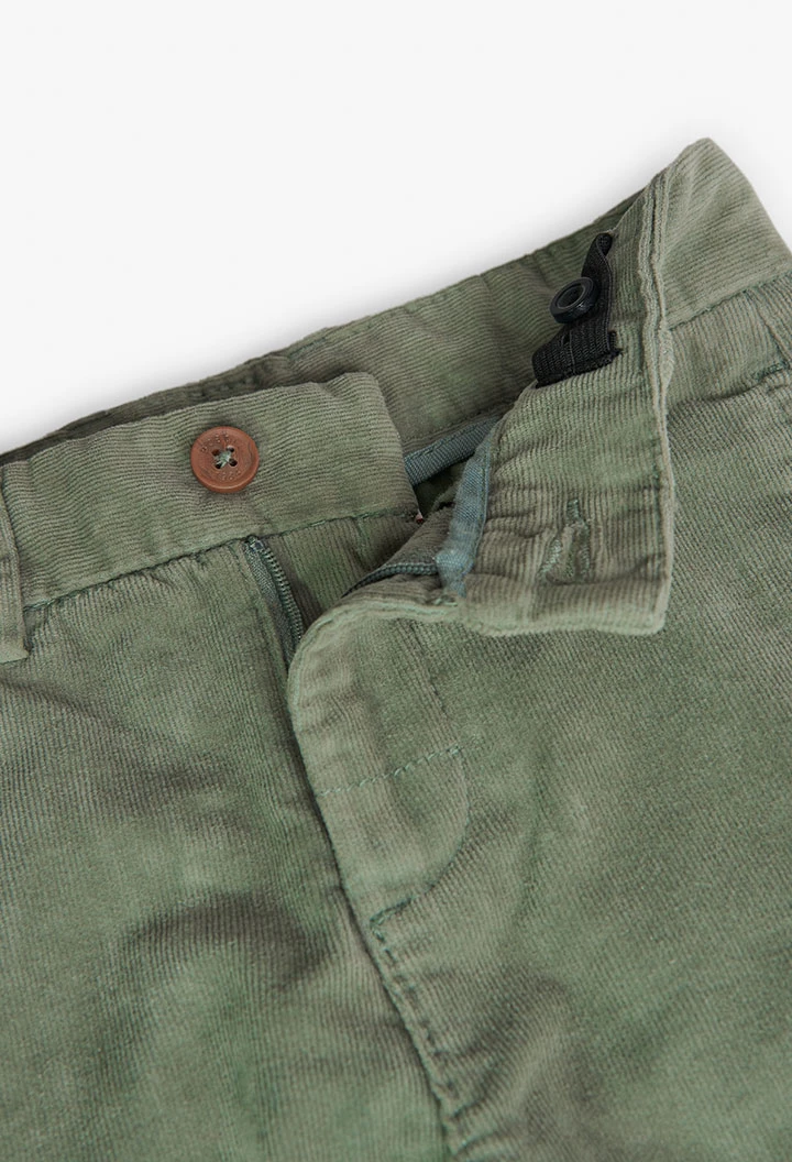 Green micro-corduroy trousers for boys