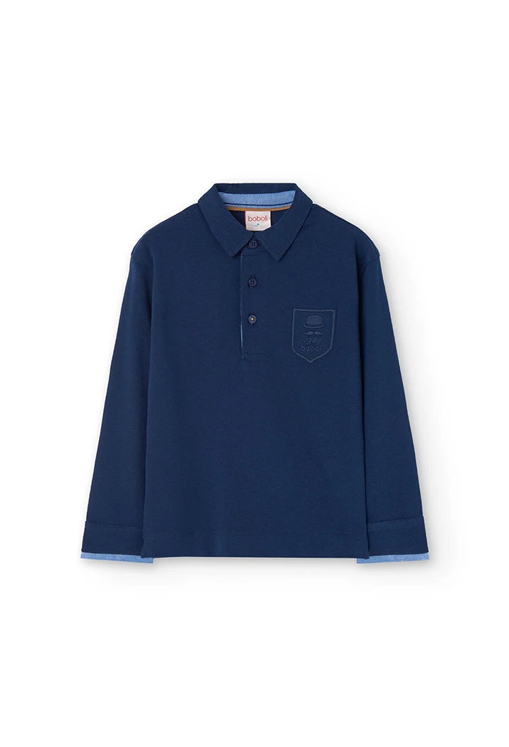 Polo piqué para menino em azul-marinho