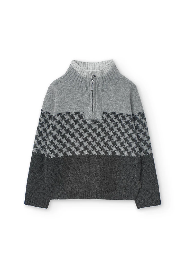 Pull en tricot pour garçon en gris chiné