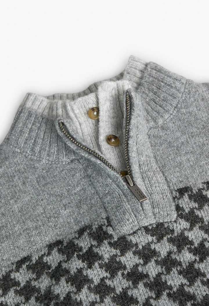 Pull en tricot pour garçon en gris chiné