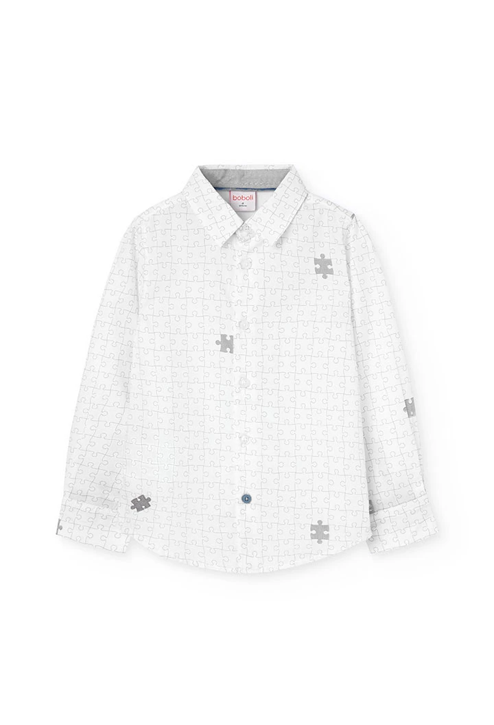 Camisa popelín para niño estampado de color gris claro