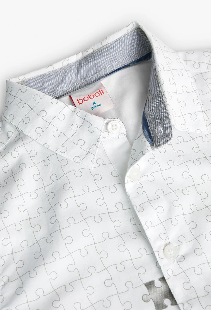 Camisa popelín para niño estampado de color gris claro