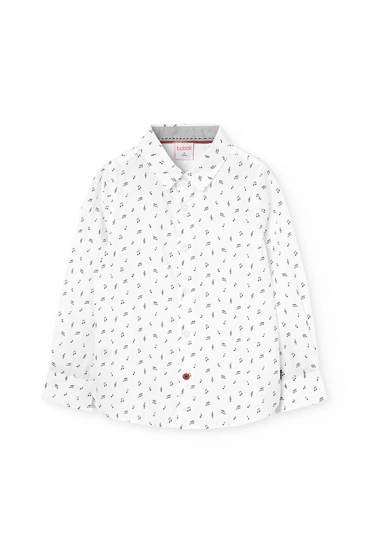 Poplin shirt for boys with puzzle print in light grey