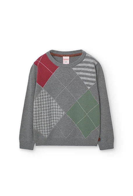 Knitted jumper for boys with diamond pattern