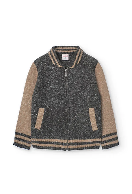 Knitted bomber jacket for boys in dark grey