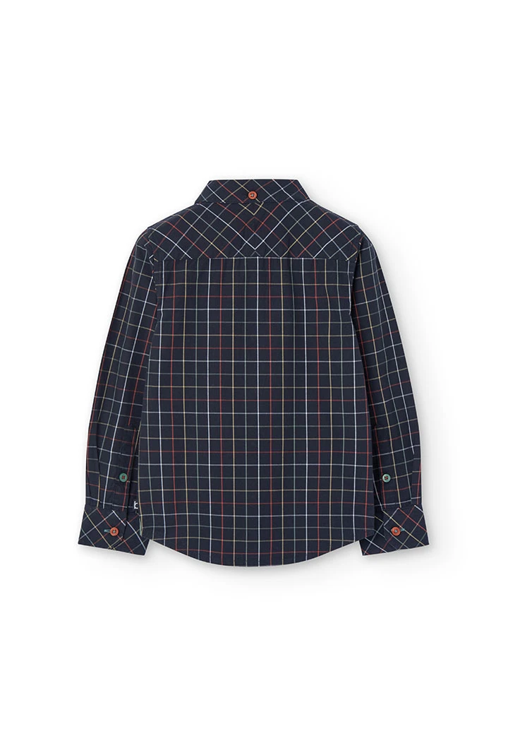 Poplin shirt for boys with dark-coloured check pattern