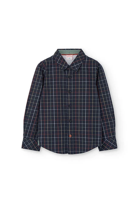 Poplin shirt for boys with dark-coloured check pattern