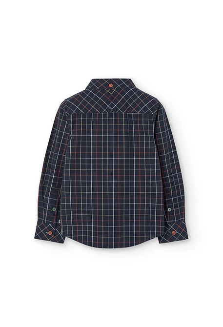 Poplin shirt for boys with dark-coloured check pattern