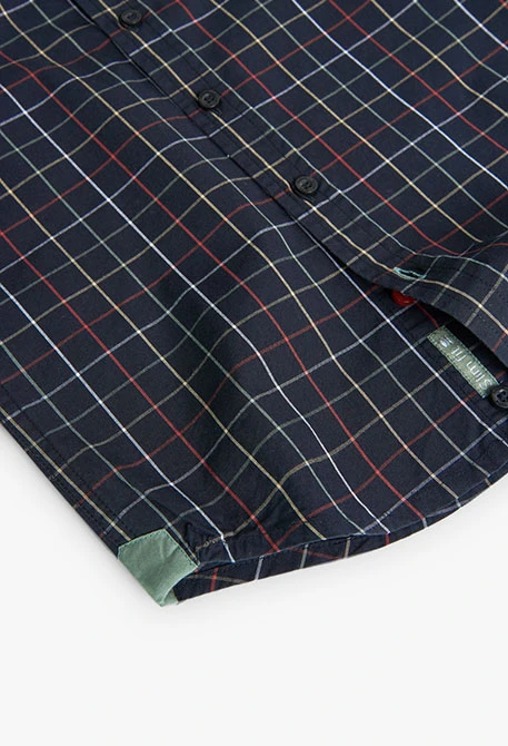 Poplin shirt for boys with dark-coloured check pattern