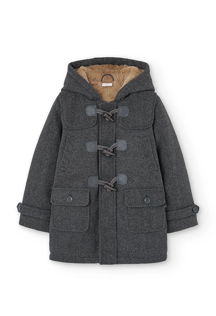 Duffle-coat en drap pour garçon en gris chiné