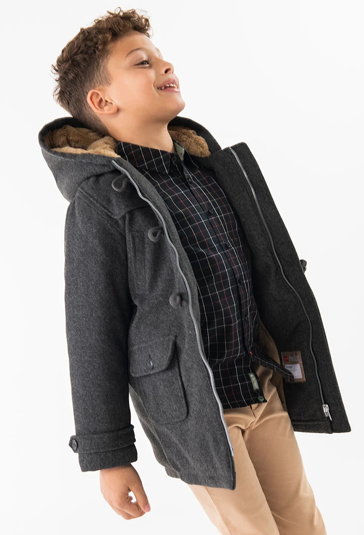 Duffle-coat en drap pour garçon en gris chiné