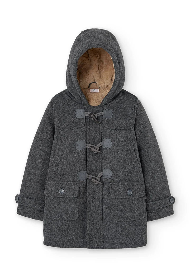 Duffle-coat en drap pour garçon en gris chiné