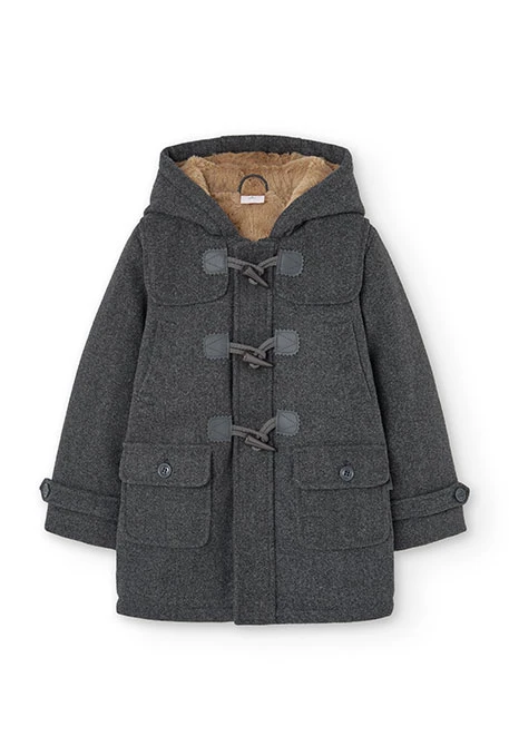 Duffle-coat en drap pour garçon en gris chiné