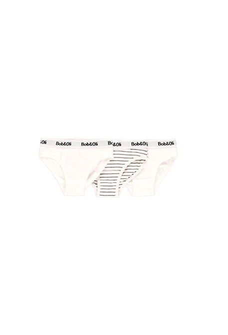 Pack of 3 organic white and striped monocolor girl's panties