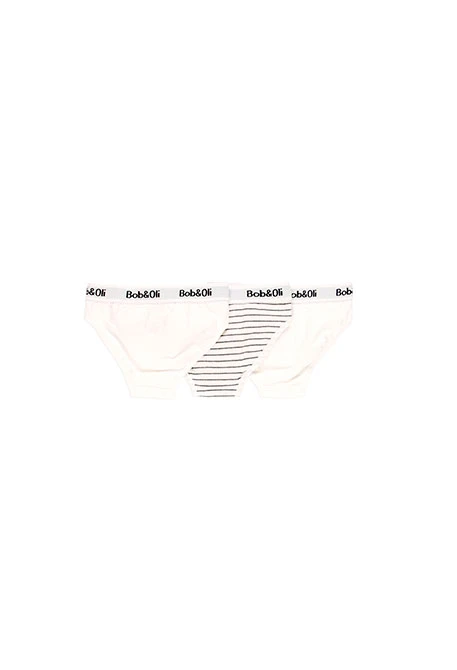 Pack of 3 organic white and striped monocolor girl's panties