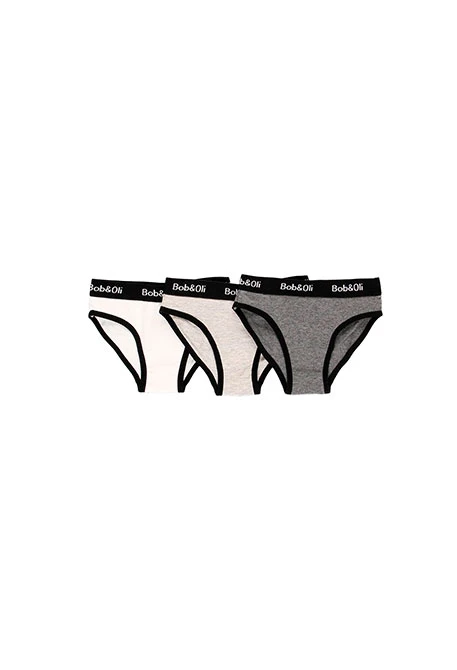 Pack of 3 organic girl's knickers, grey vigoré