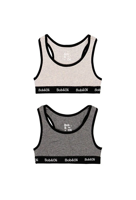 Pack 2 organic girl's tops in light and dark gray