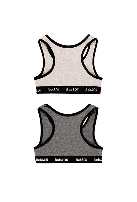 Pack 2 organic girl's tops in light and dark gray