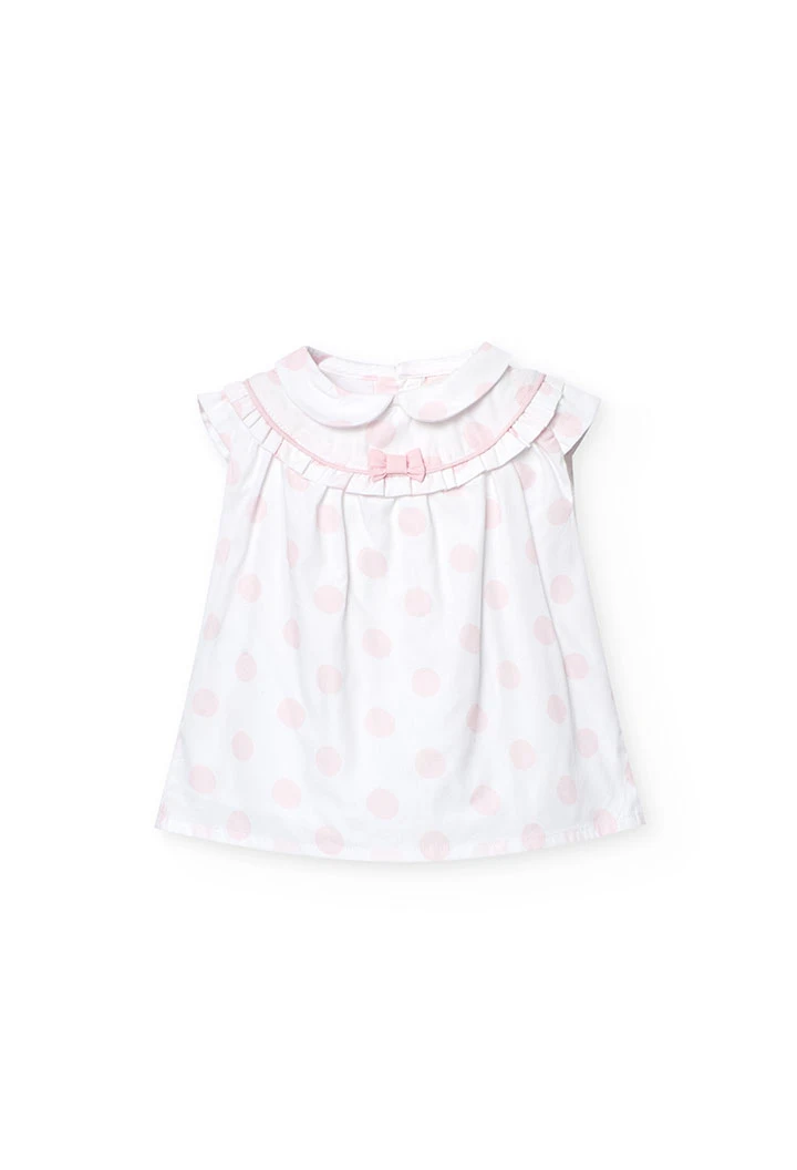 Robe en popeline pour bébé fille avec imprimé à pois blancs et roses