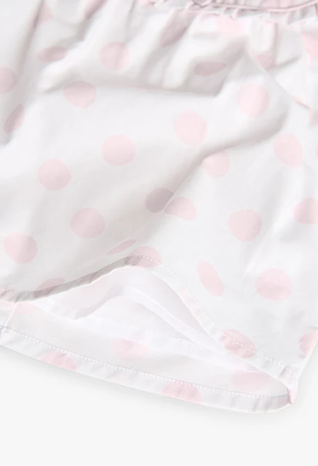 Vestido de popelina para bebé menina com estampado de bolas em branco e rosa