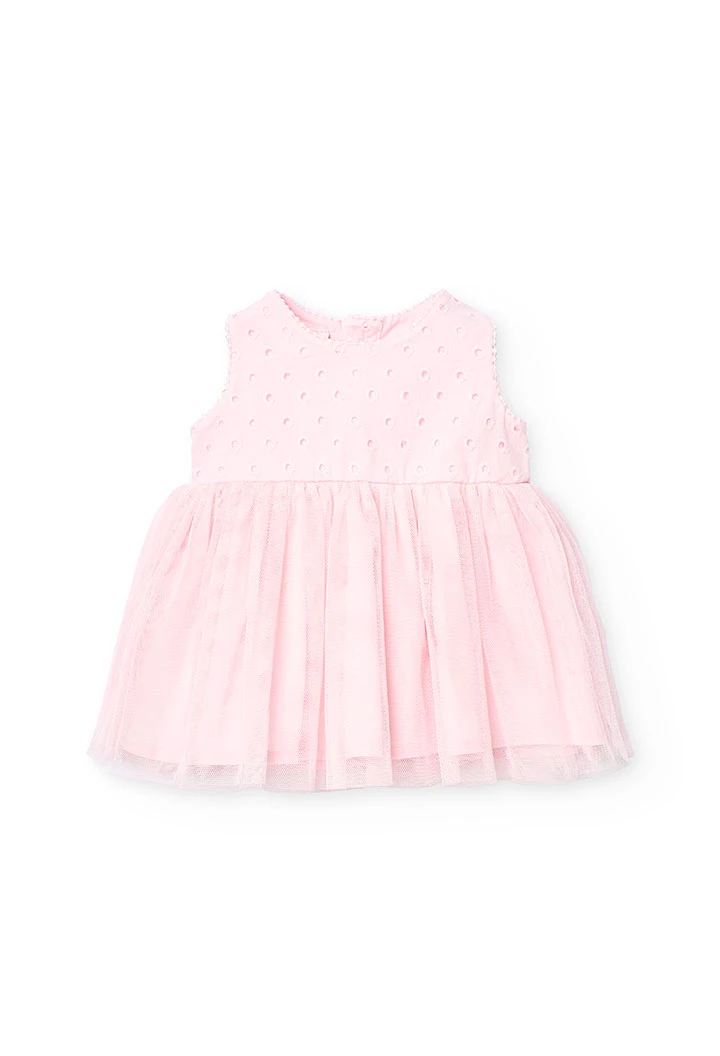 Robe en batiste pour bébé fille de couleur rose brodée.