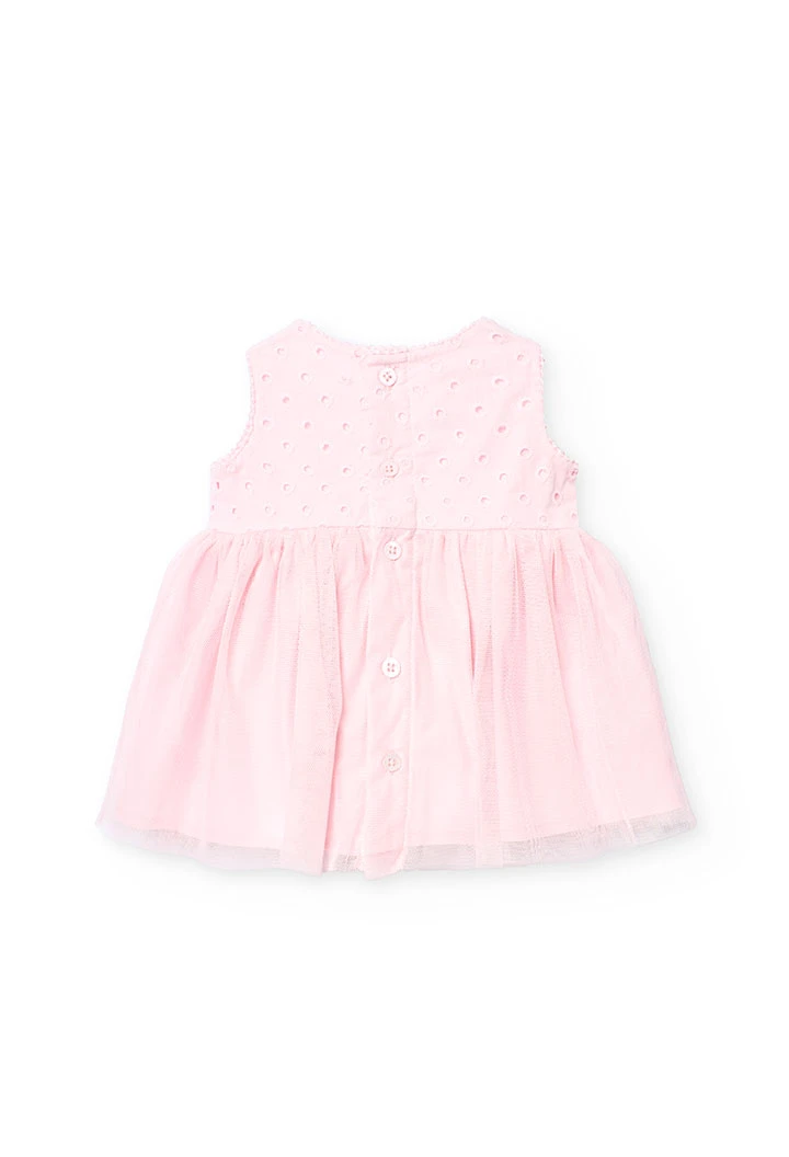 Robe en batiste pour bébé fille de couleur rose brodée.