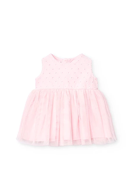 Besticktes Baby-Mädchen-Kleid aus Batist in Rosa