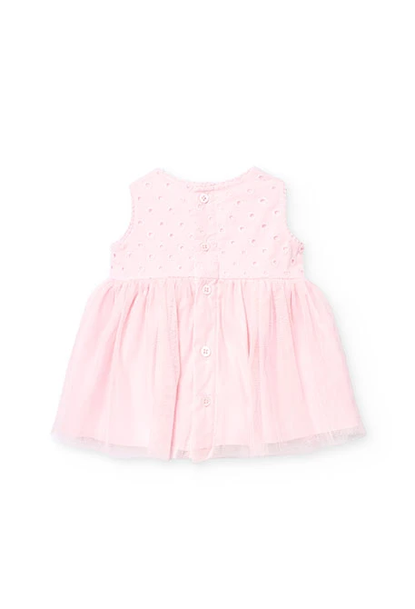 Besticktes Baby-Mädchen-Kleid aus Batist in Rosa