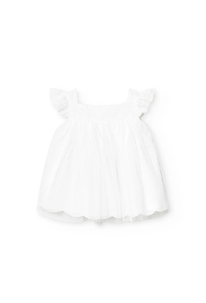 Robe en popeline de bébé fille brodée en coloris blanc