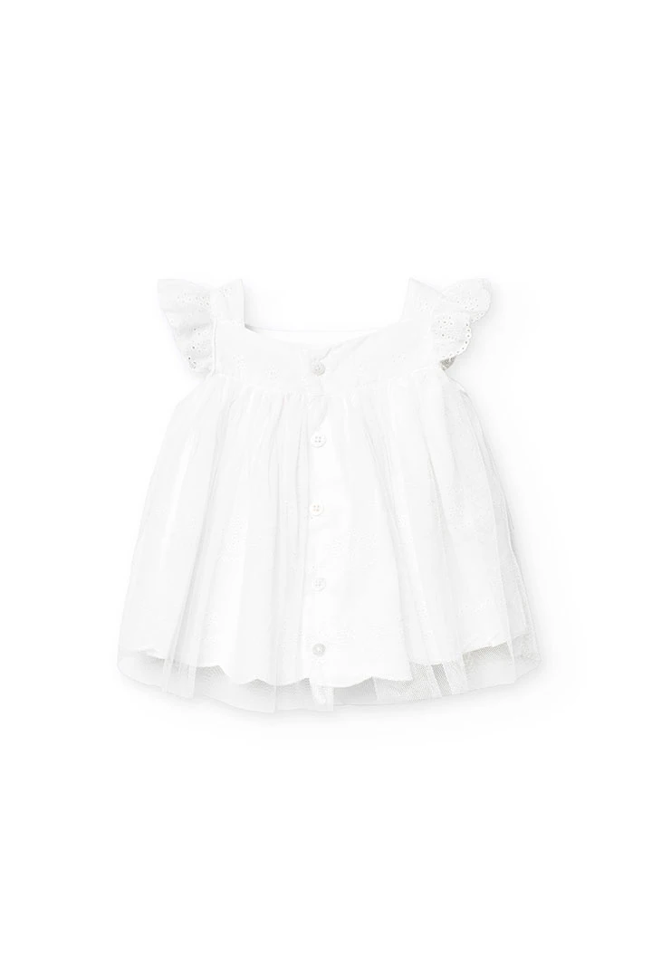 Robe en popeline de bébé fille brodée en coloris blanc