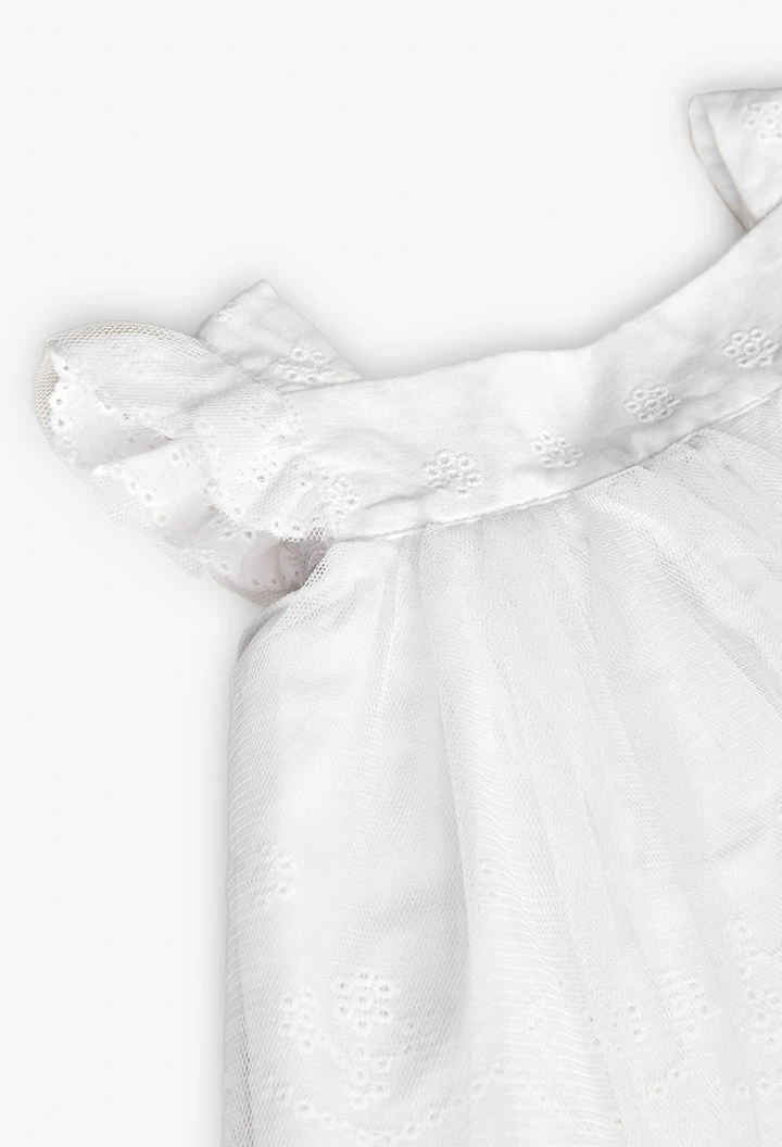 Robe en popeline de bébé fille brodée en coloris blanc