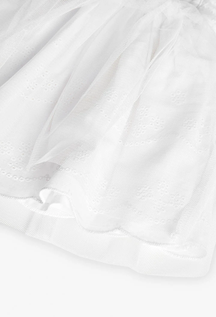 Robe en popeline de bébé fille brodée en coloris blanc