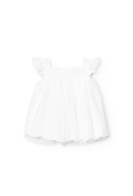 Robe en popeline de bébé fille brodée en coloris blanc