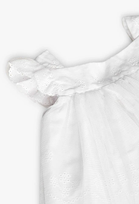 Robe en popeline de bébé fille brodée en coloris blanc