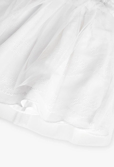 Besticktes Baby-Mädchen-Popeline-Kleid in Weiß