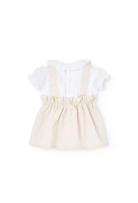 Vestido de popelina para bebé menina em cor bege