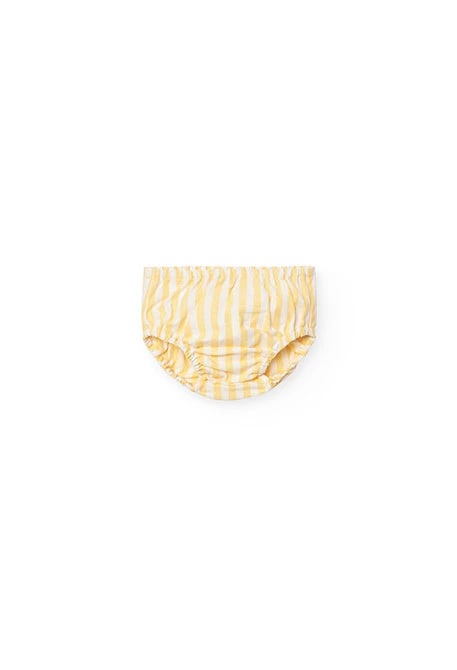 Vestido de popeline de bebé menina listado em cor amarela