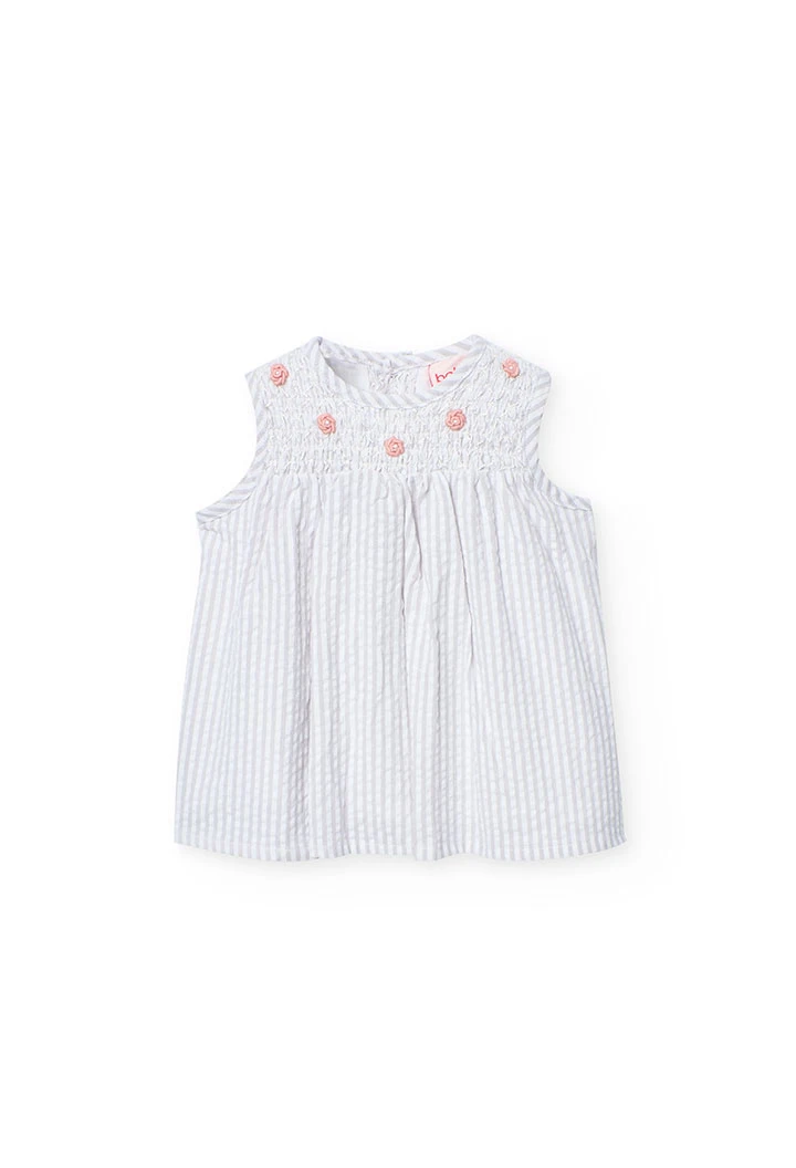 Vestido de popelina para bebé menina com design de flores em cor cinza coral