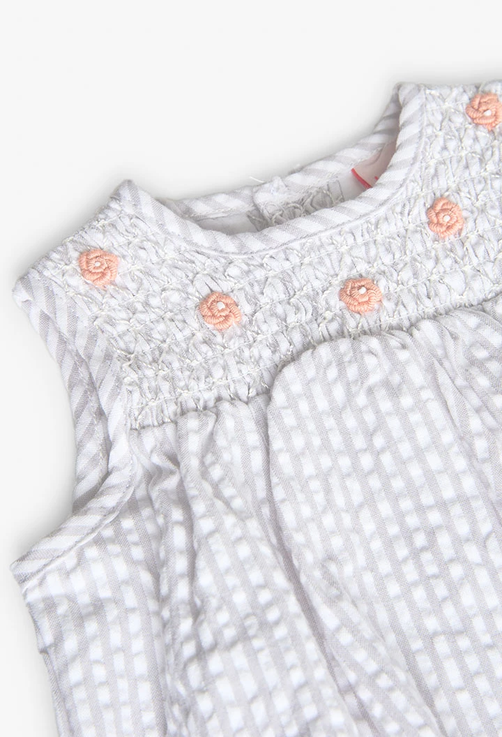 Vestido de popelina para bebé menina com design de flores em cor cinza coral
