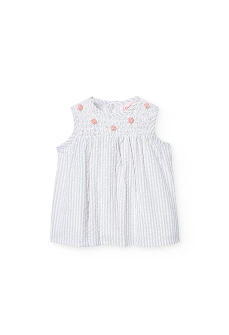 Vestido de popelina para bebé menina com design de flores em cor cinza coral