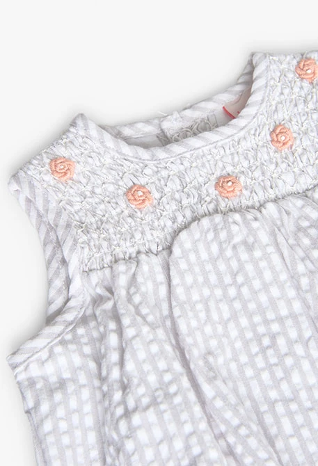 Vestido de popelina para bebé menina com design de flores em cor cinza coral