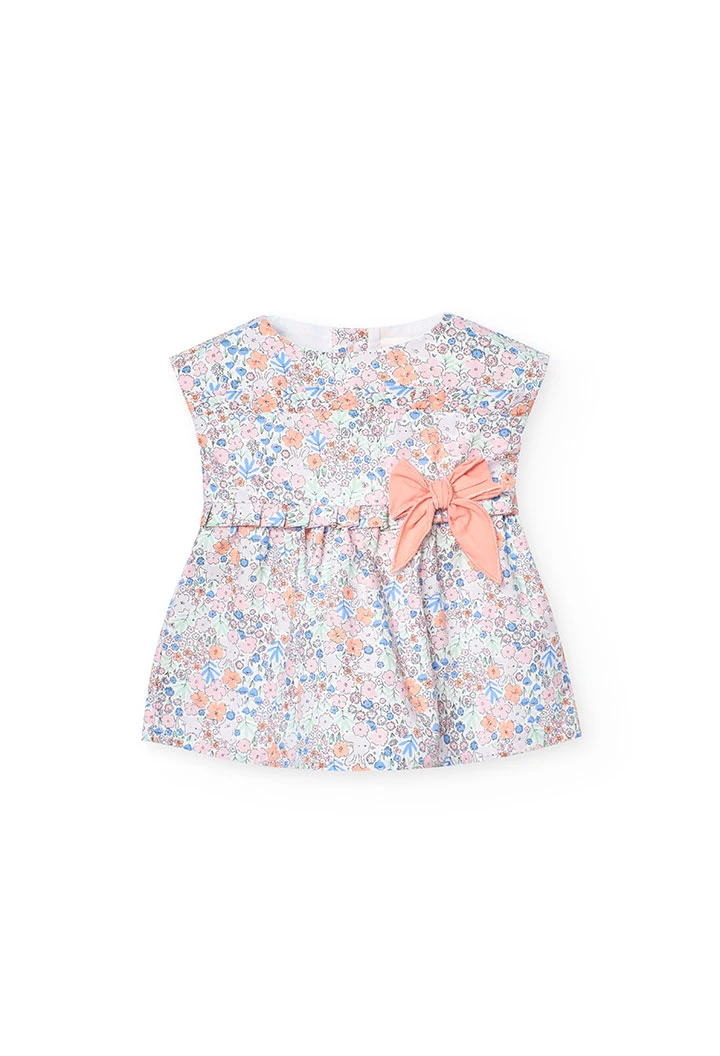 Vestido de popelina de bebé menina com estampado de flores