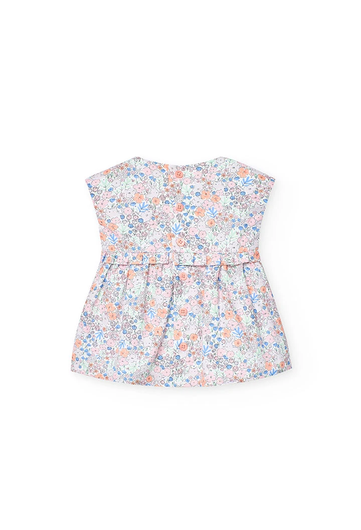 Vestido de popelina de bebé menina com estampado de flores
