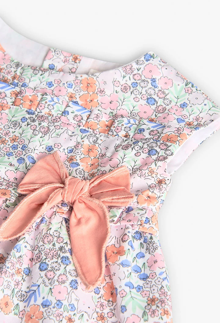 Vestido de popelina de bebé menina com estampado de flores