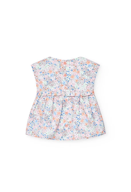 Vestido de popelina de bebé menina com estampado de flores