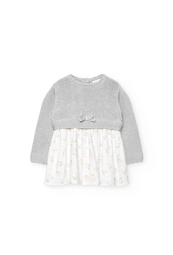 Vestito neonata fiori grigio